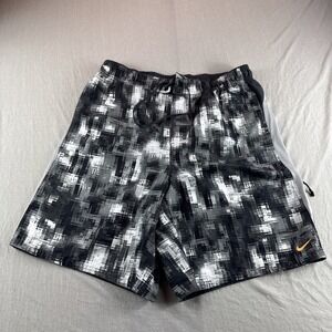 Nike Swim Trunks Men L Black Lined Shorts Drawstring 9" Zip Pocket Beach Pool